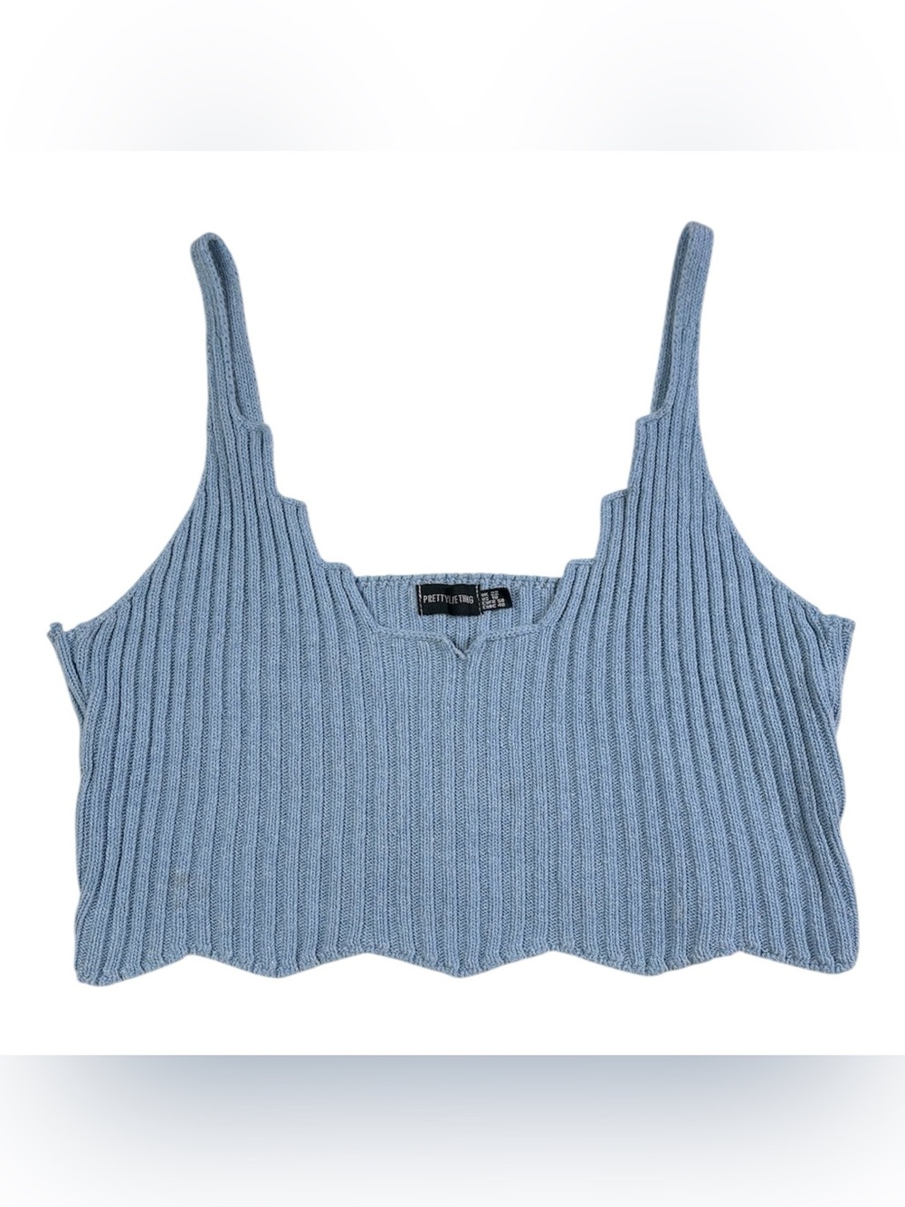 Blue Ribbed Knit Crop Tank